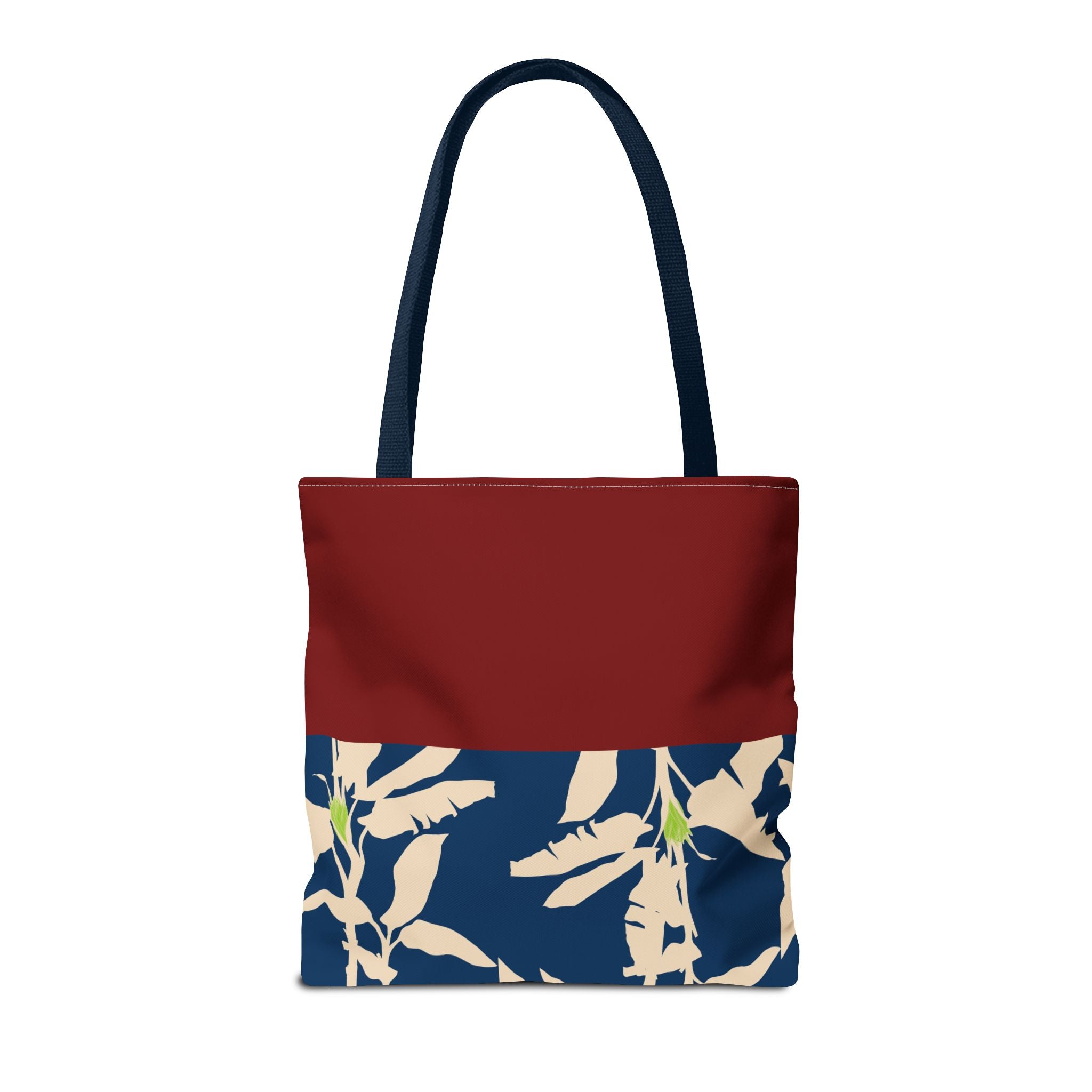 Red Navy Botanical Leaf Pattern Tote Bag