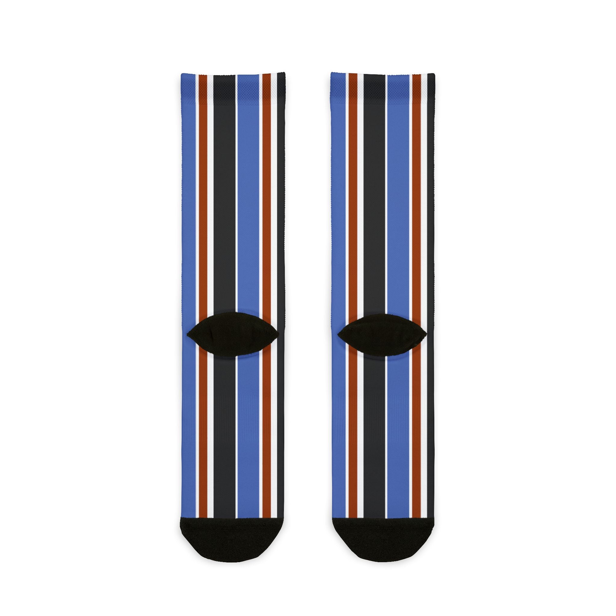 Blue Orange White Black Retro Stripe Crew Socks — Classic Vertical Stripe Socks for Everyday Wear
