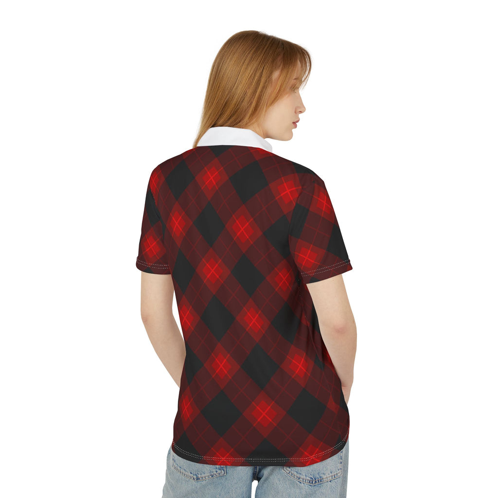 Person wearing a red and black checkered shirt on a white background