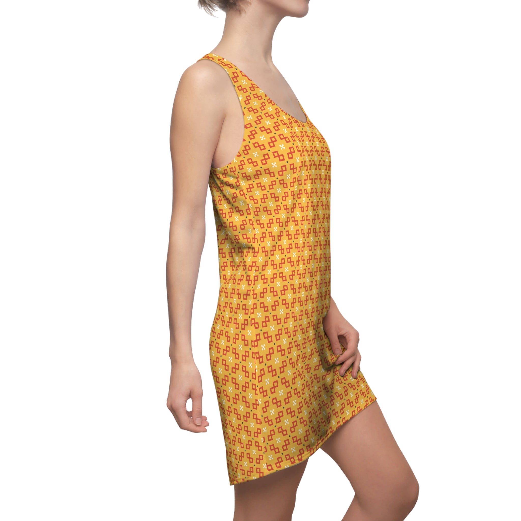 Retro Geometric Dress in Golden Yellow