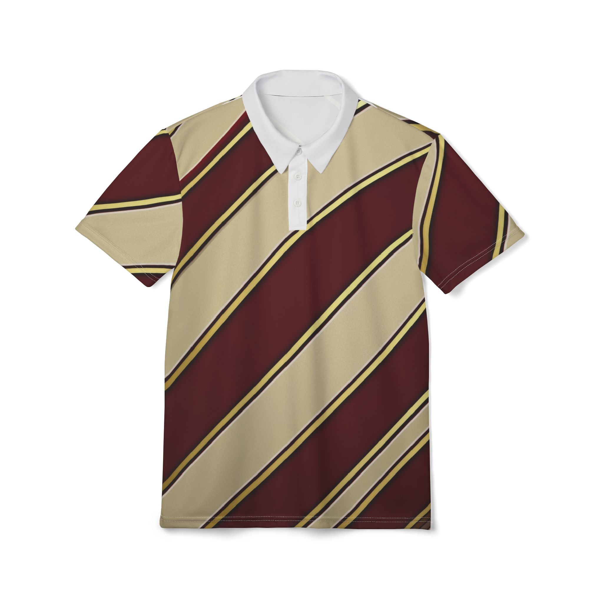 Striped Burgundy & Gold Polo Shirt — Classic Diagonal Polo