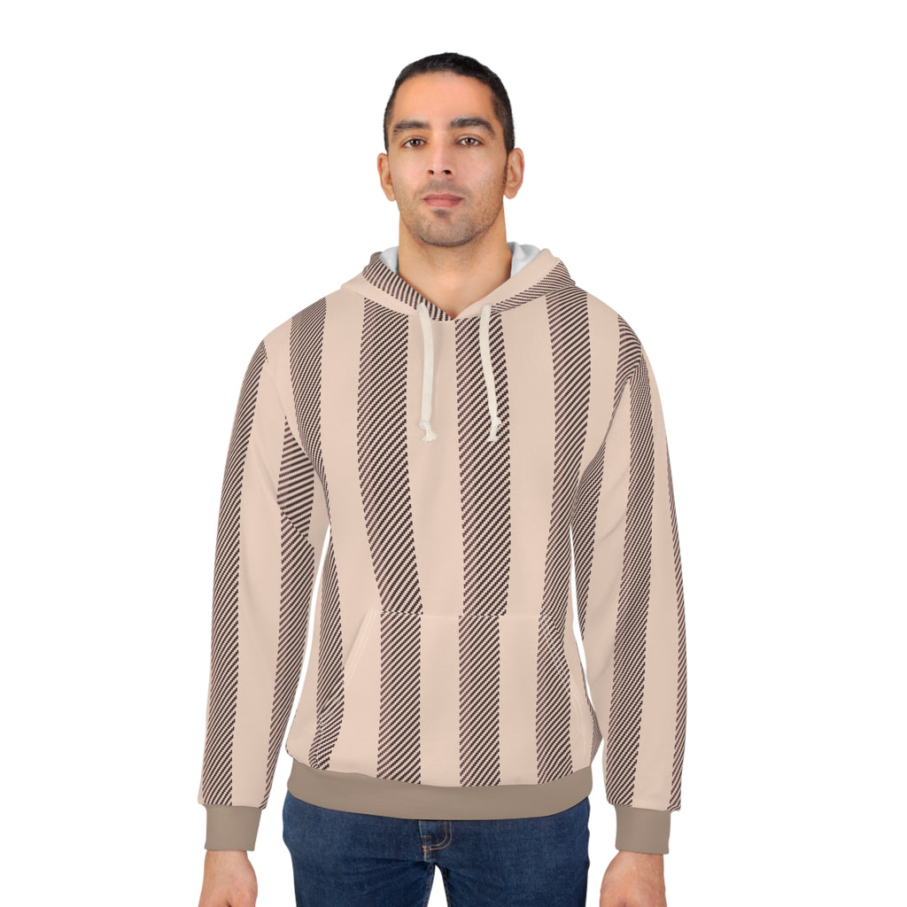 Striped Neutral Hoodie — Beige & Taupe All-Over Print Pullover