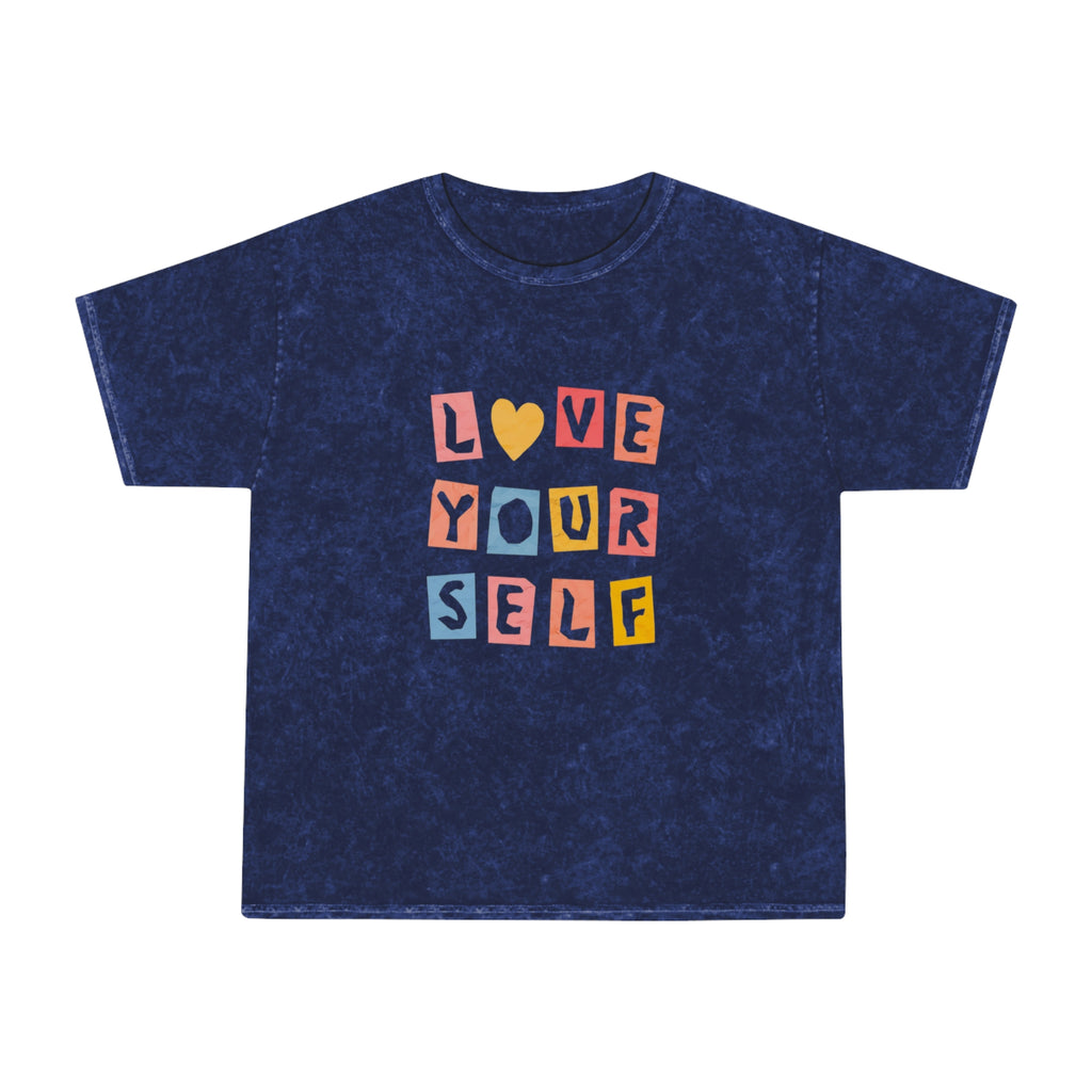 Love Yourself Mineral-Wash Tee — Retro Block Letter Self-Love T-Shirt