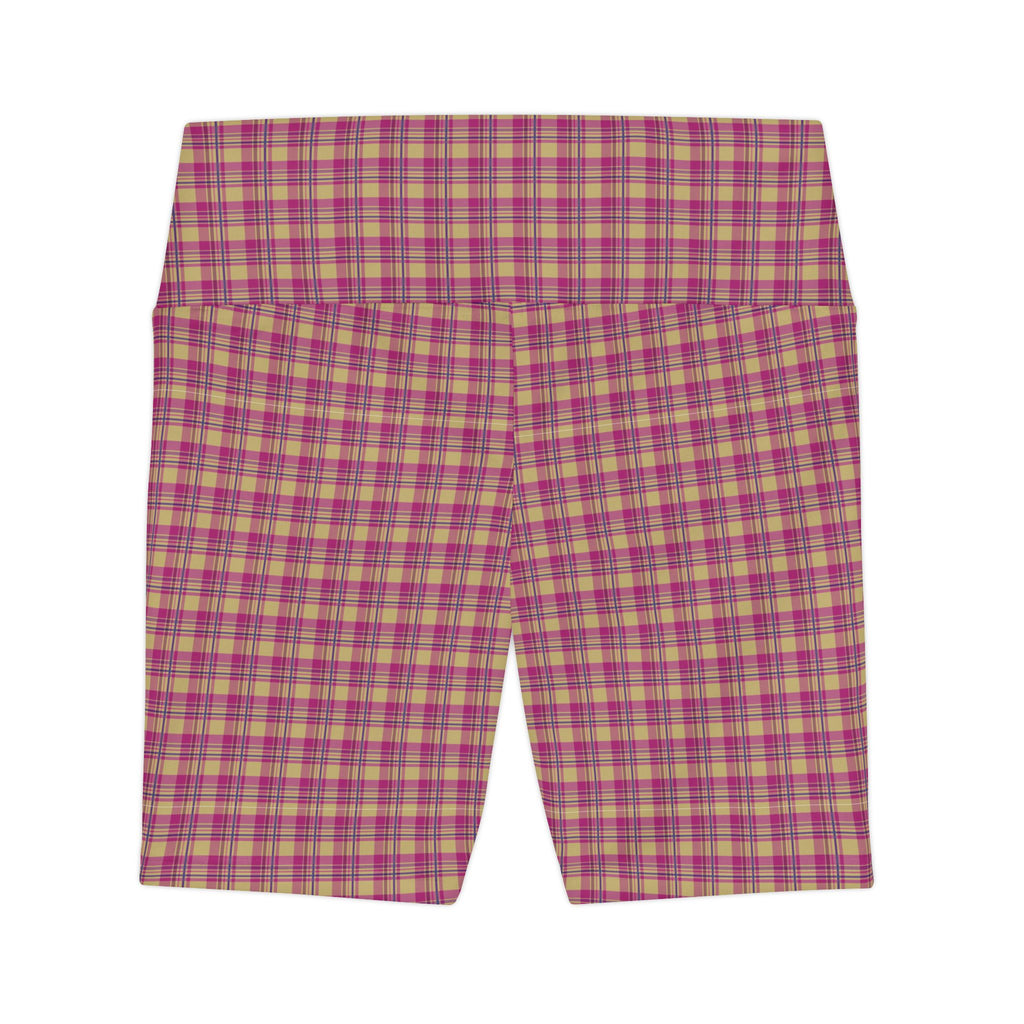 Plaid Pink Women's Workout Shorts — High-Waist Activewear