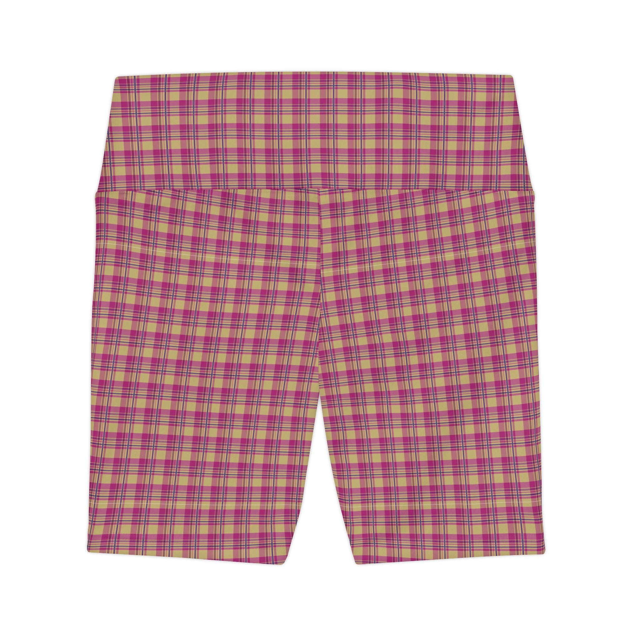 Plaid Pink Women's Workout Shorts — High-Waist Activewear