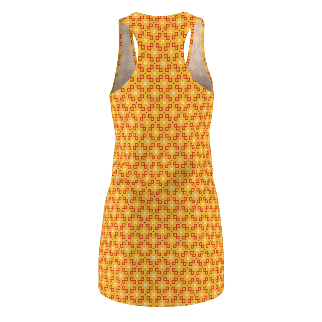Retro Geometric Dress in Golden Yellow