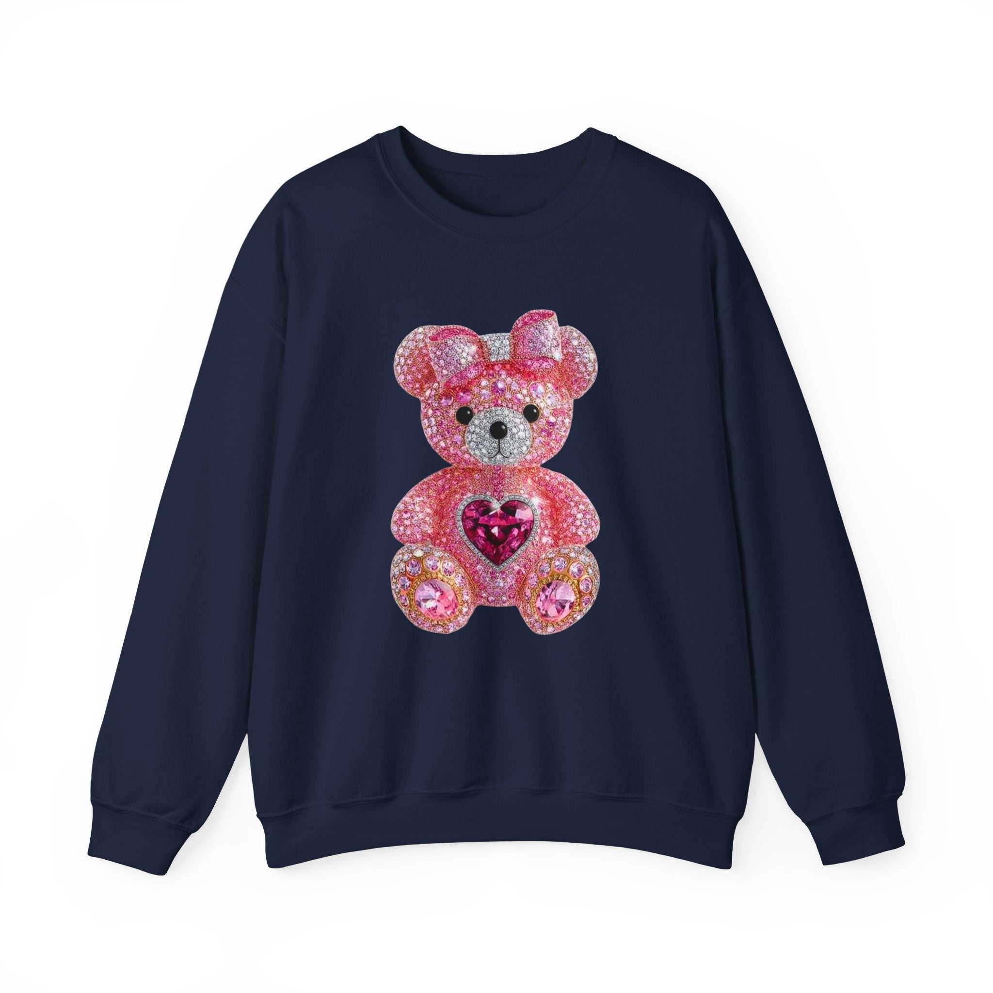 Pink Sequin Teddy Bear Sweatshirt | Heart Patch, Cute Plush Graphic