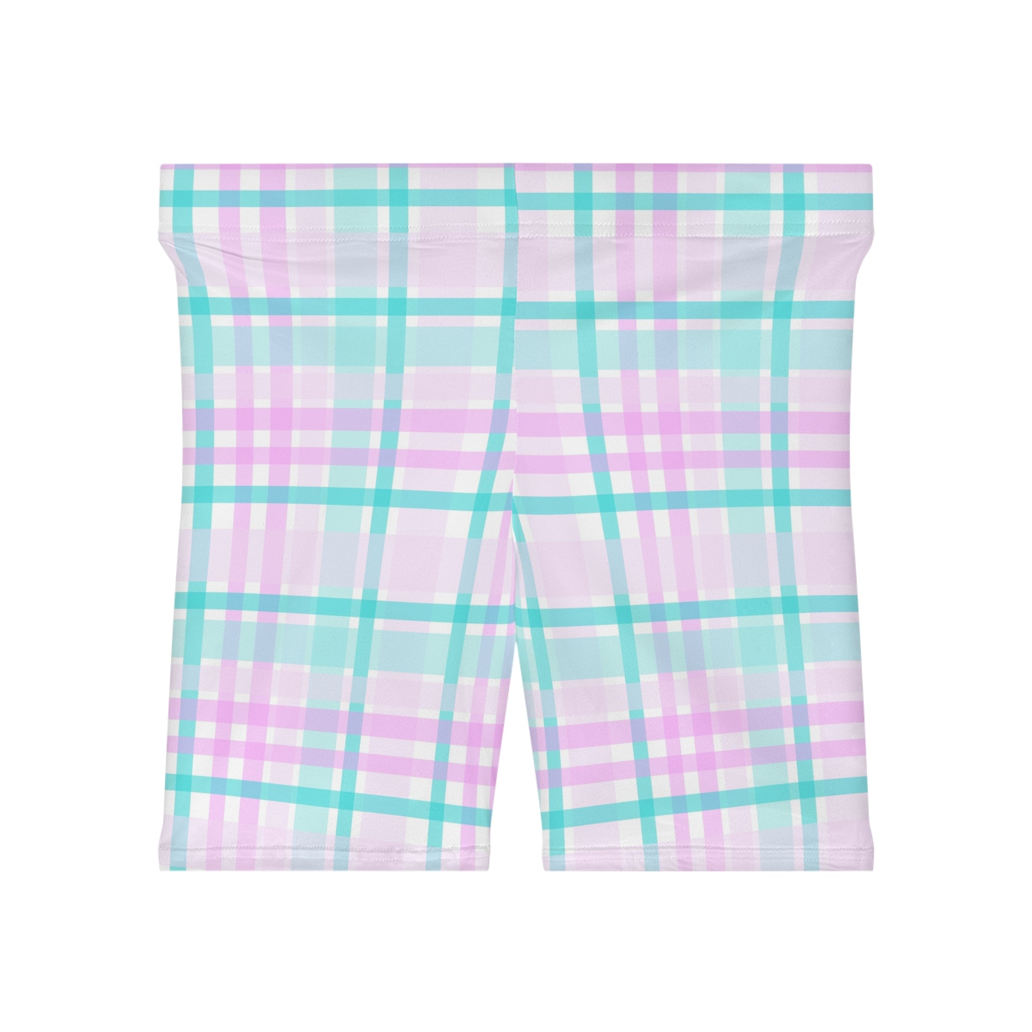 Pastel Plaid Biker Shorts — Mint & Lavender Plaid Activewear
