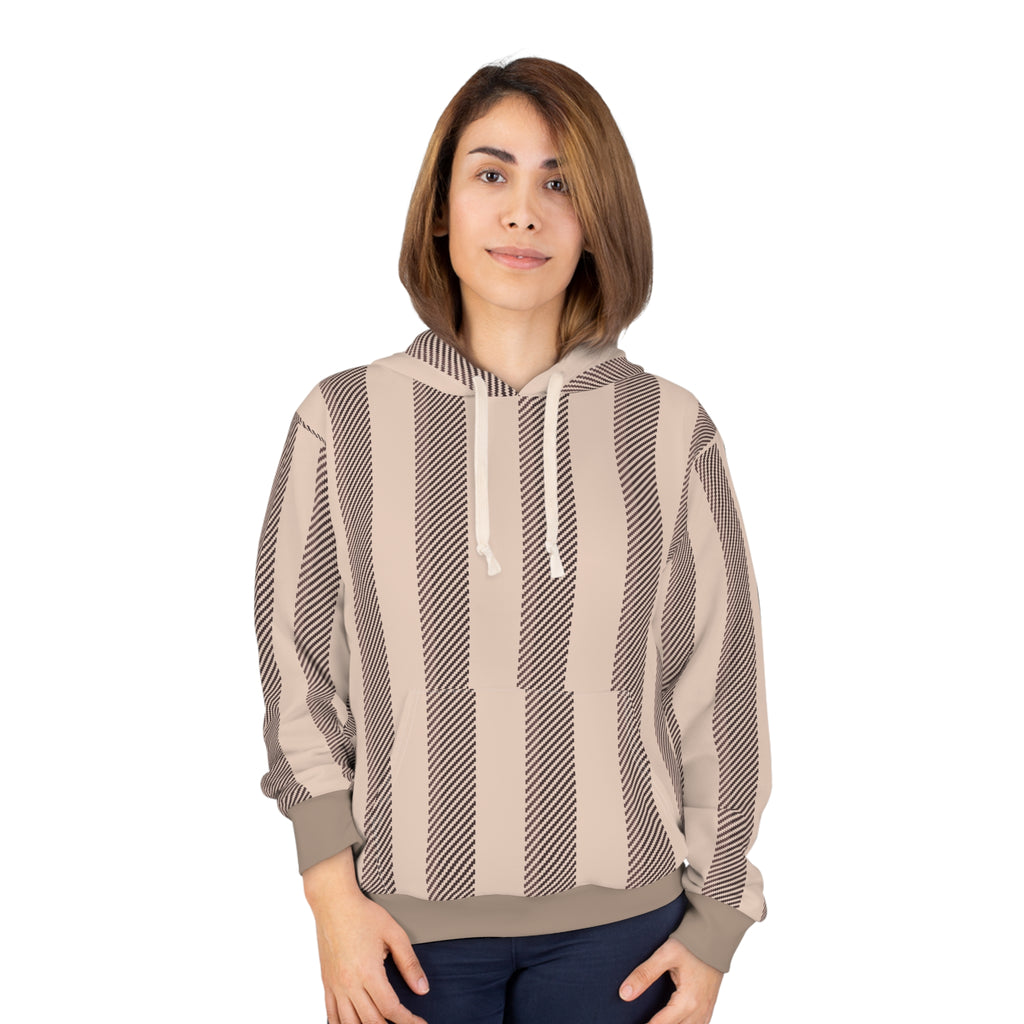 Striped Neutral Hoodie — Beige & Taupe All-Over Print Pullover
