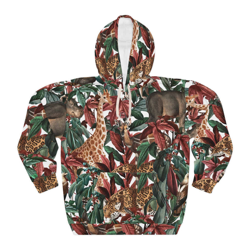 Jungle Safari Animals Hoodie | Giraffe Leopard Tapir All-Over Print