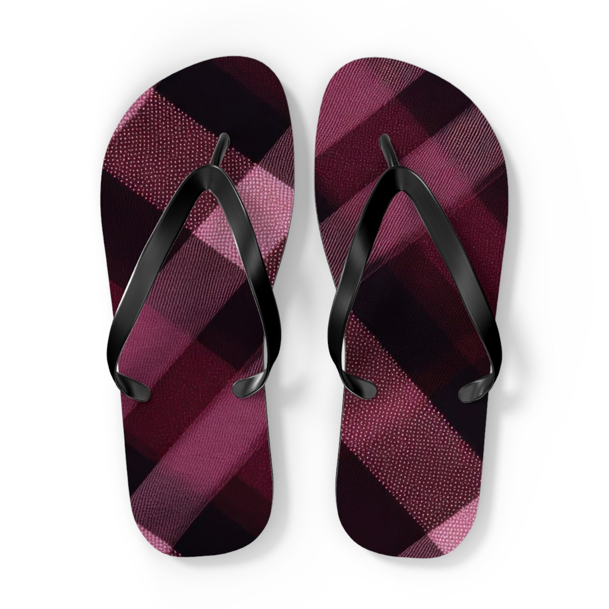 Plum Plaid Flip Flops — Women's Burgundy Check Beach Sandals