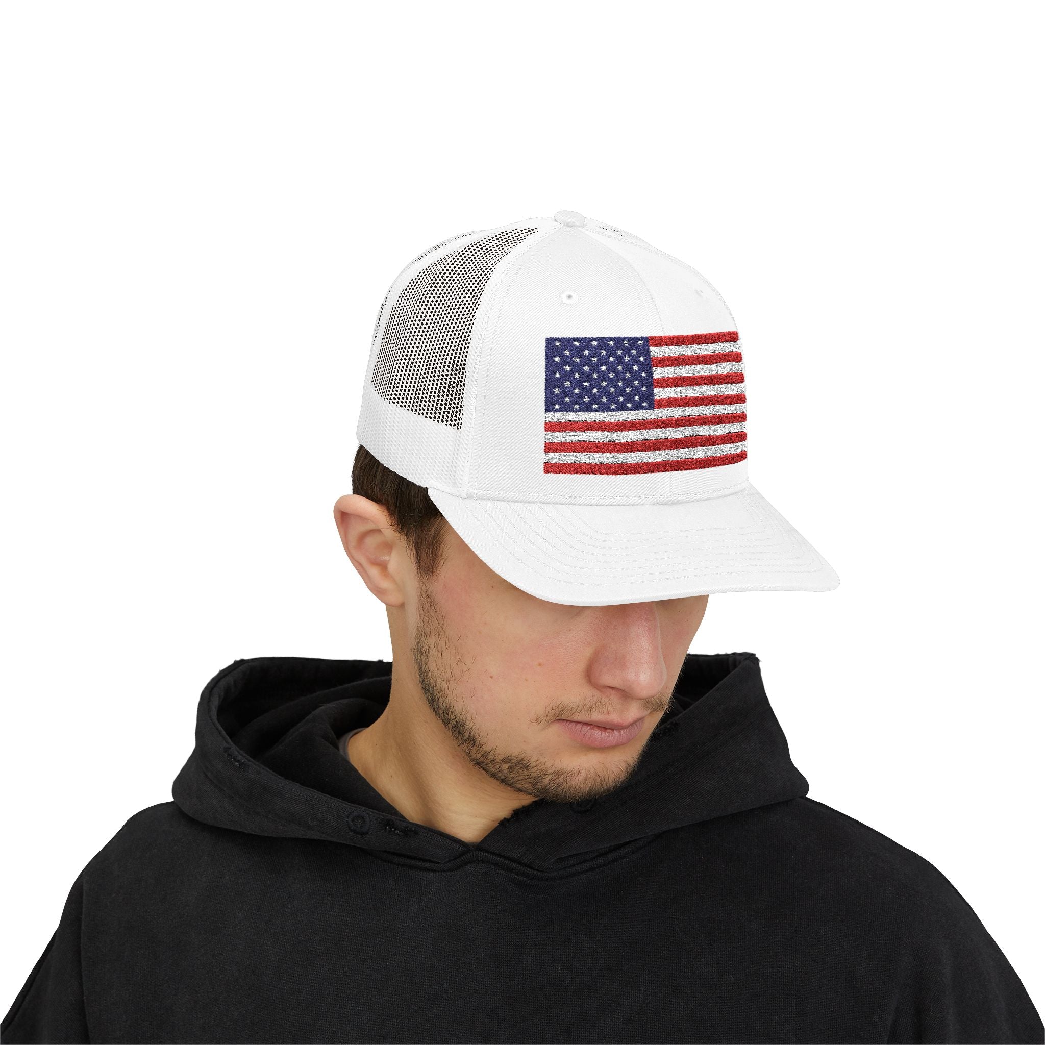 American Flag Trucker Cap — Sparkle Sequin USA Snapback