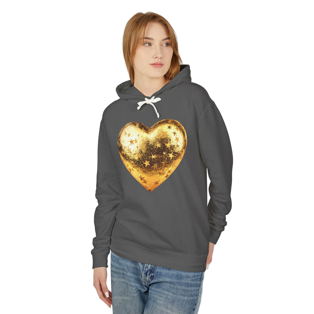 Gold Glitter Heart Hoodie | Shiny Star Pattern Sweatshirt