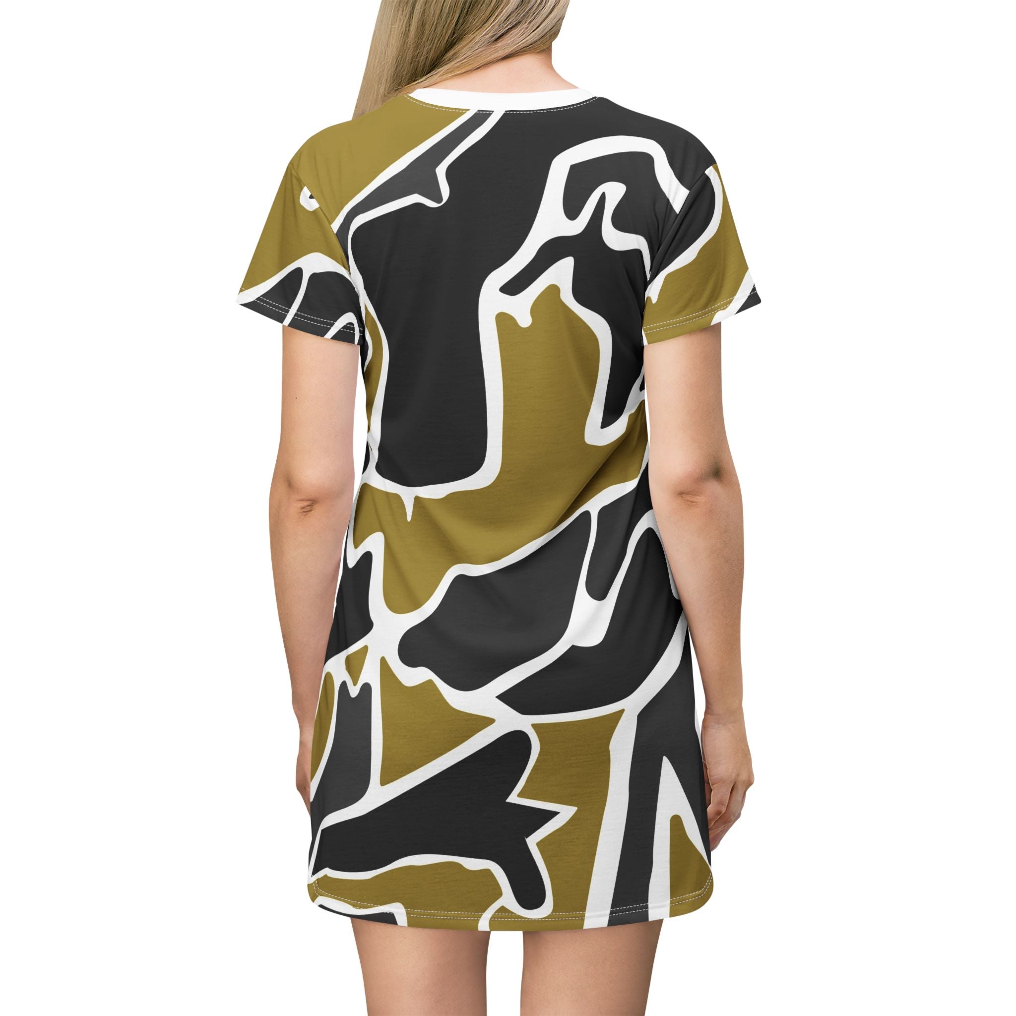 Abstract Camo T-Shirt Dress — Gold & Black