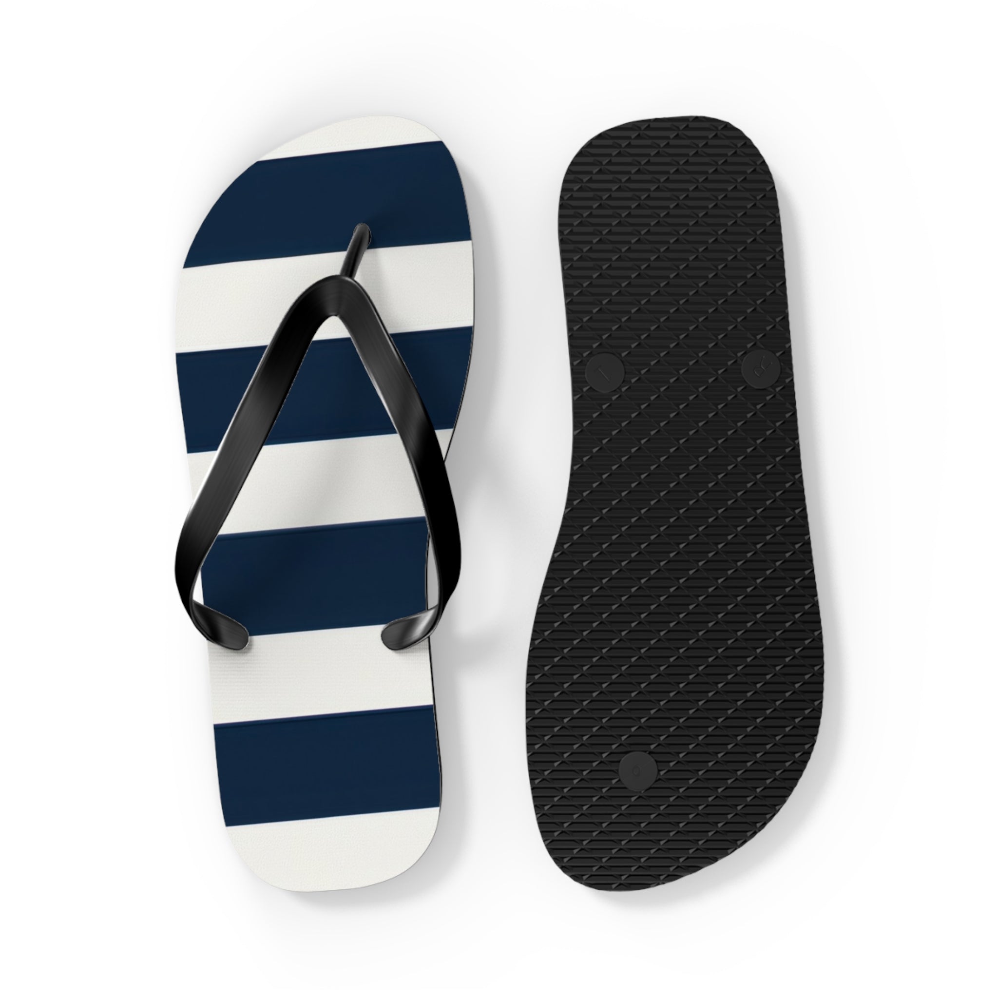 Navy & White Striped Flip Flops — Classic Beach Sandals