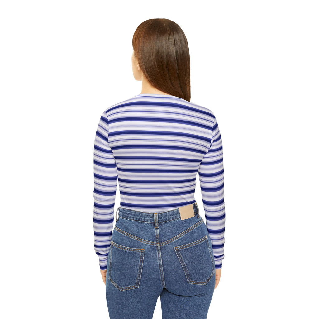 Women's Blue Stripe V-Neck Long Sleeve Shirt