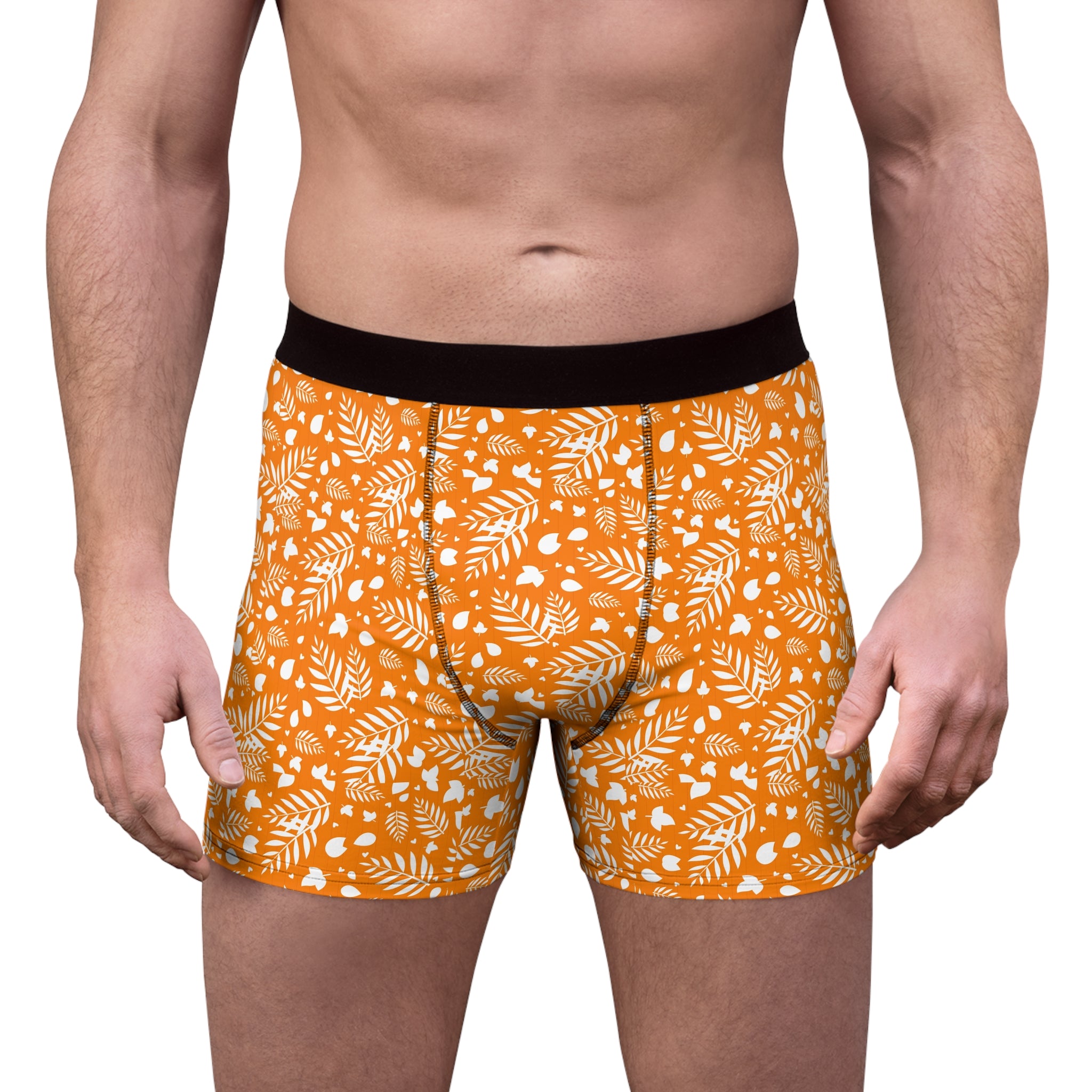 Autumn Leaf Pattern Boxer Briefs — Orange Fall Foliage Men’s Underwear