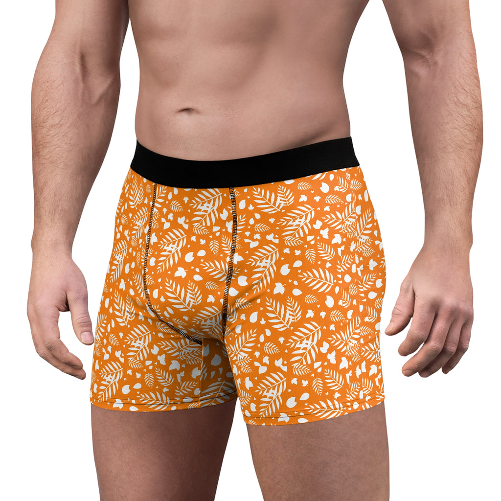 Autumn Leaf Pattern Boxer Briefs — Orange Fall Foliage Men’s Underwear