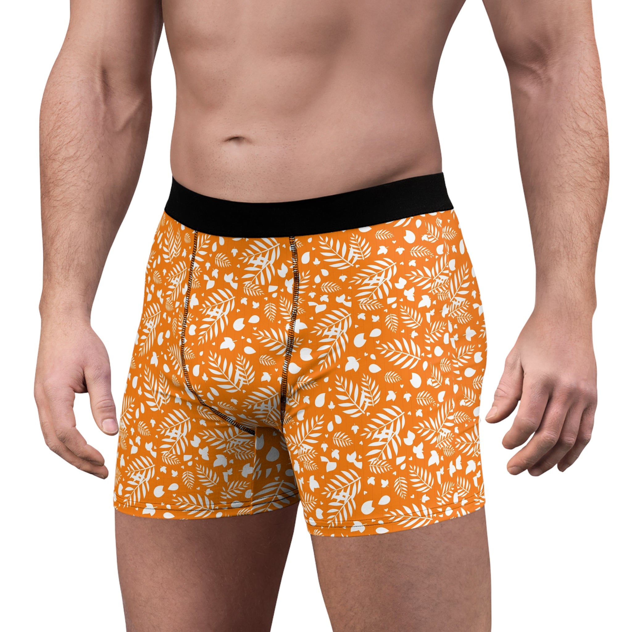 Autumn Leaf Pattern Boxer Briefs — Orange Fall Foliage Men’s Underwear