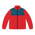 Men's Colorblock Puffer Jacket – Red & Teal Lightweight Insulated Coat