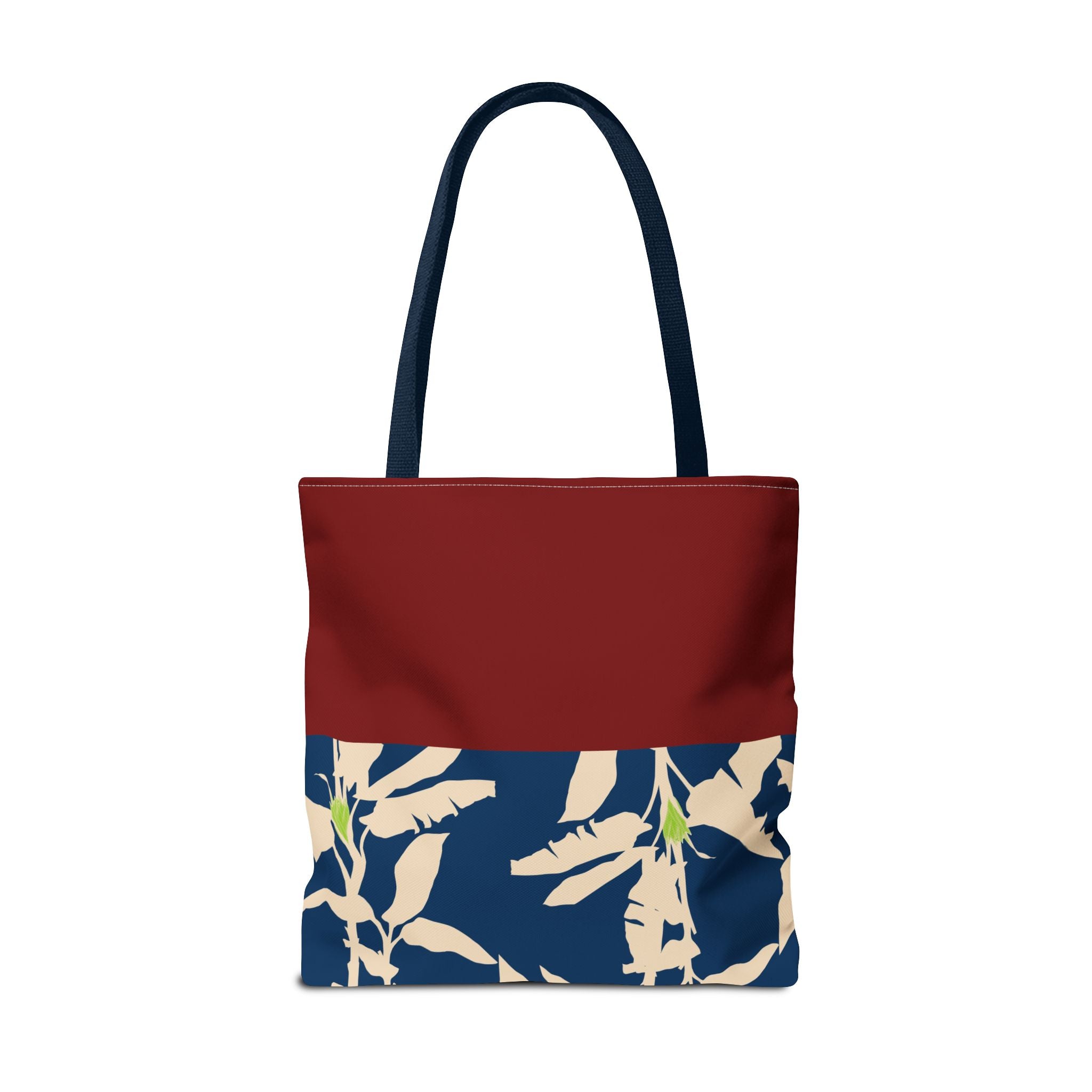Red Navy Botanical Leaf Pattern Tote Bag