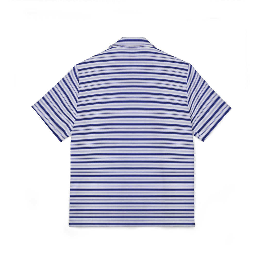 Striped Hawaiian Camp Shirt — Blue Casual Resort Button-Up