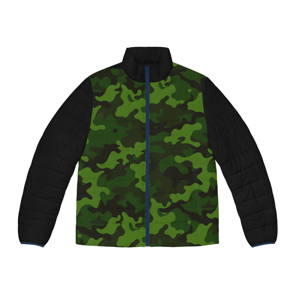 Men's Green Camo Puffer Jacket — Insulated Outdoor Winter Coat