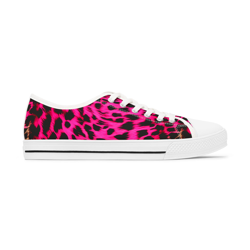 Women's Low Top Sneakers — Hot Pink Leopard Print Canvas Shoes
