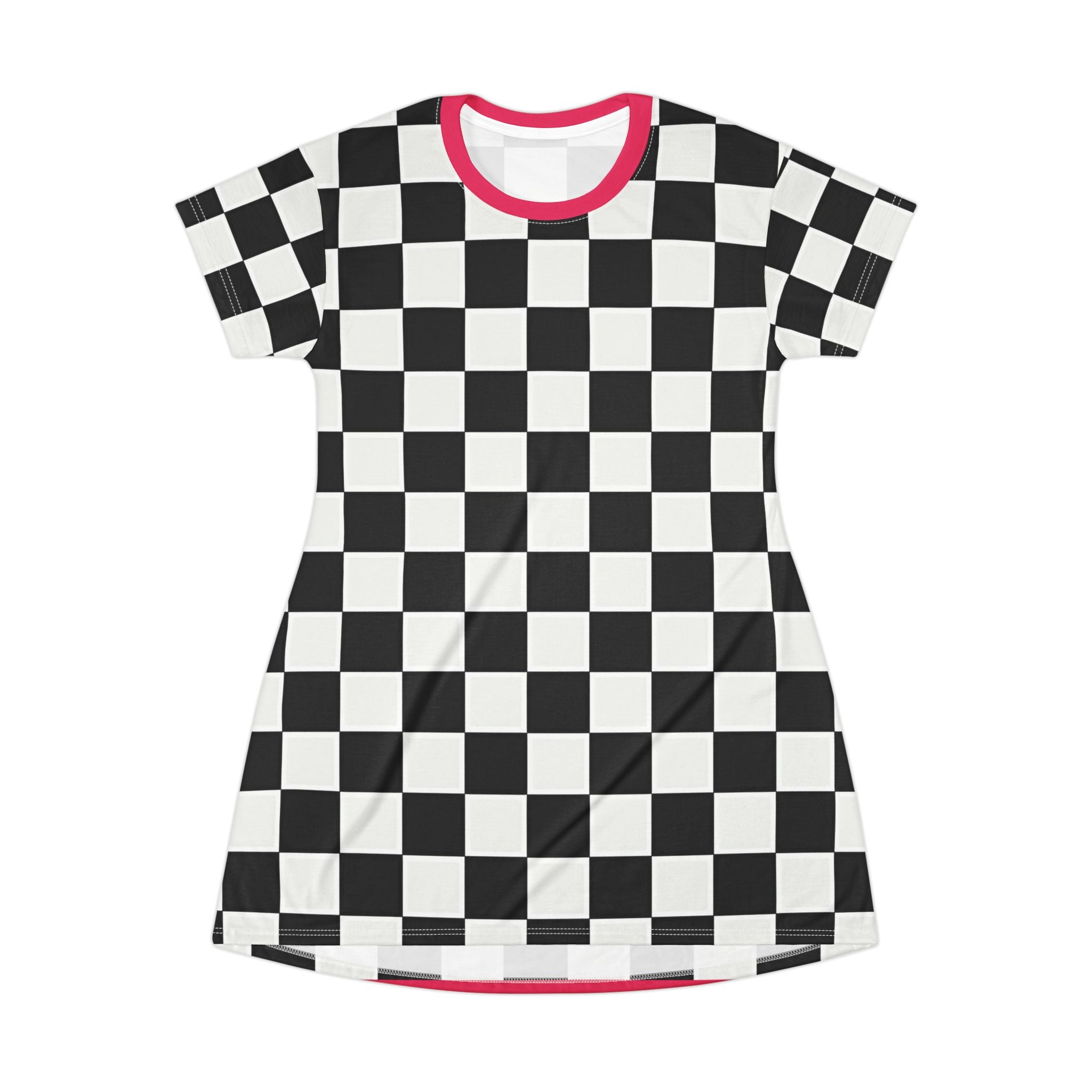 Checkerboard Pattern T-Shirt Dress – Black & White Retro Skate Style