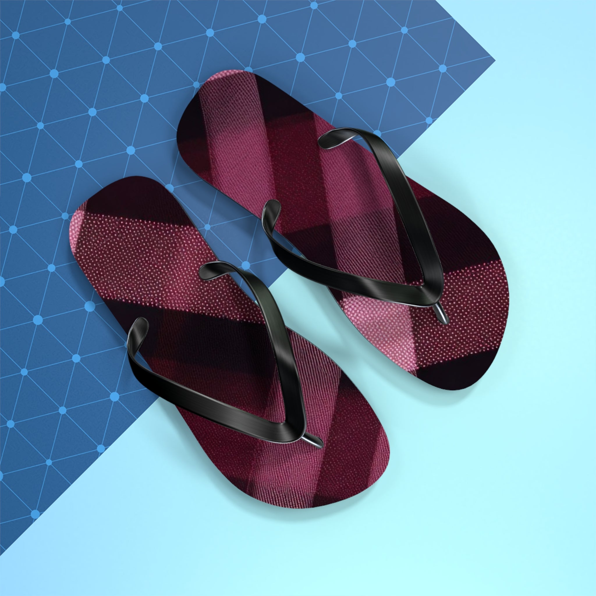 Plum Plaid Flip Flops — Women's Burgundy Check Beach Sandals