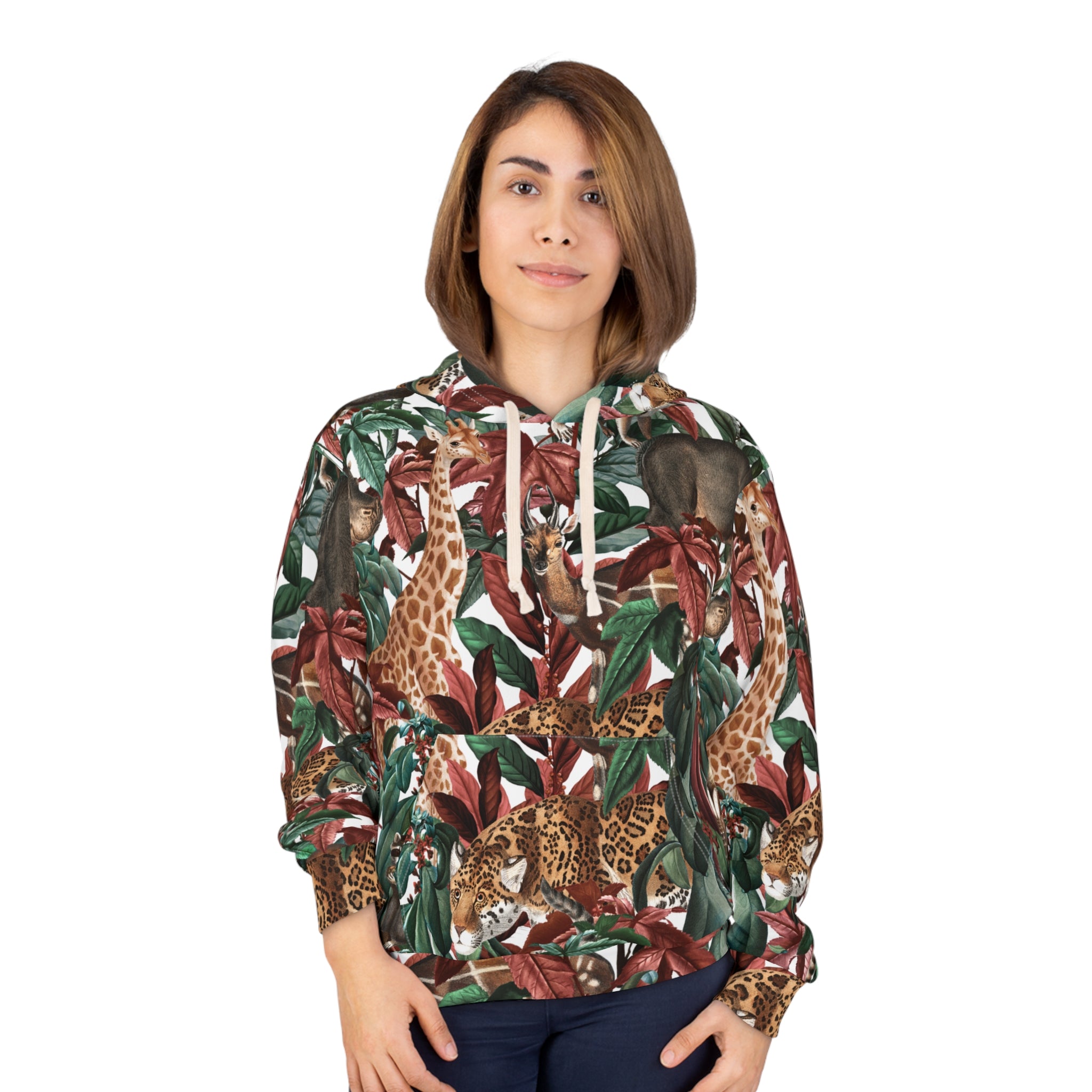 Jungle Safari Animals Hoodie | Giraffe Leopard Tapir All-Over Print