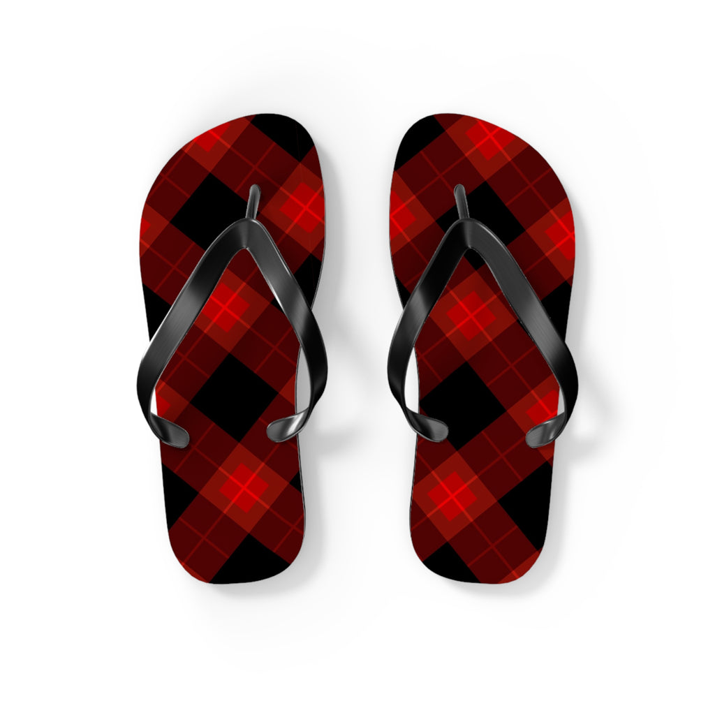 Plaid Red & Black Flip Flops — Buffalo Check Summer Sandals