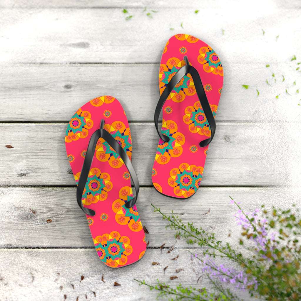 Floral Mandala Flip Flops – Bright Pink Tropical Beach Sandals