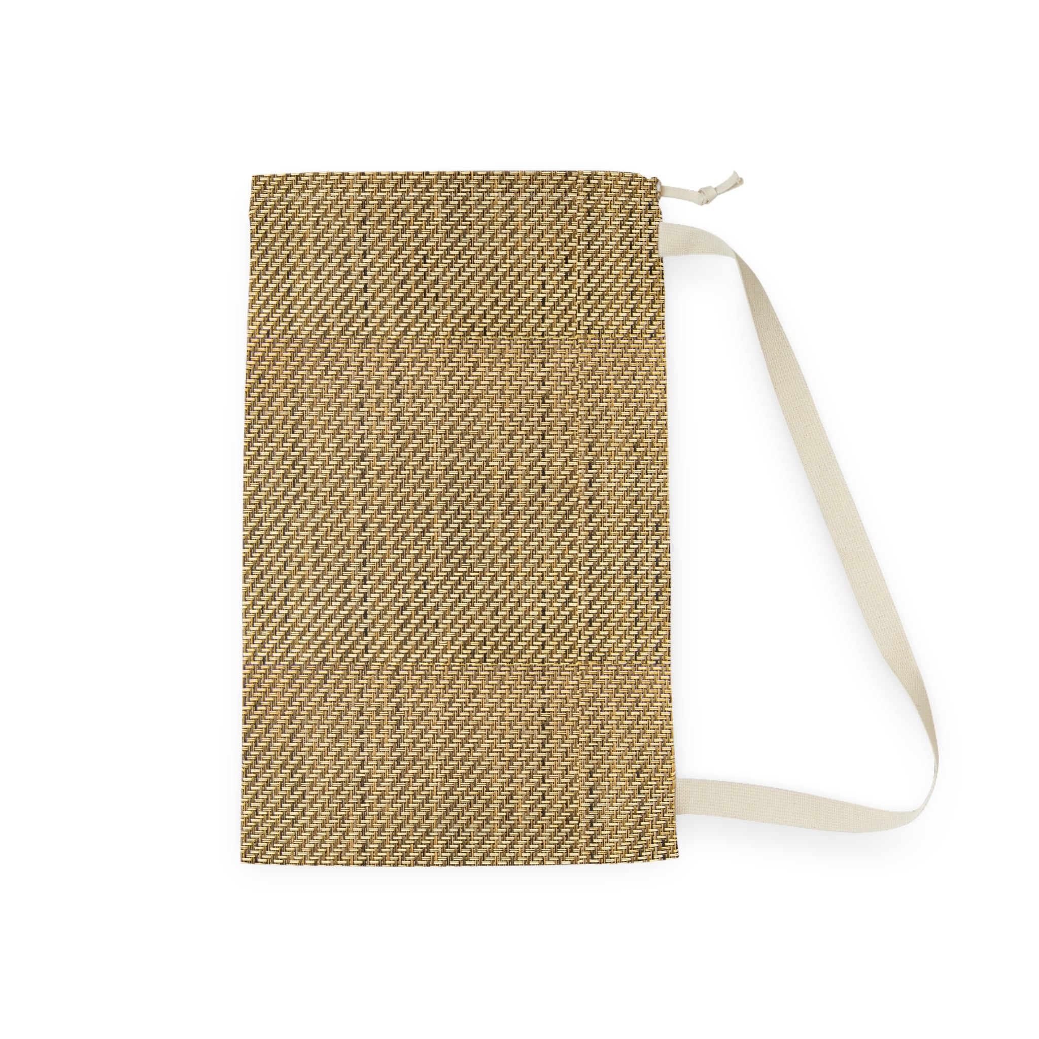 A rectangular woven pouch or notebook cover in a tan and brown textured pattern, featuring a cream-colored fabric strap and zipper pull, shown on a plain white background.
