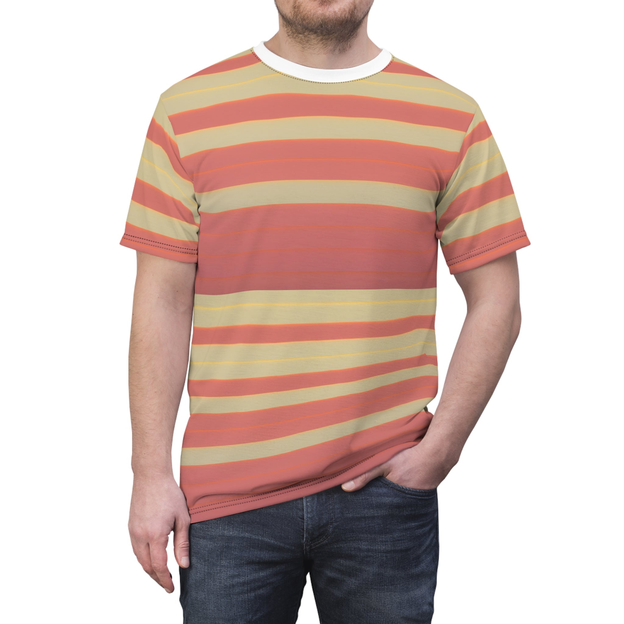 Retro Sunset Stripe Tee — All-Over Print Casual T-Shirt