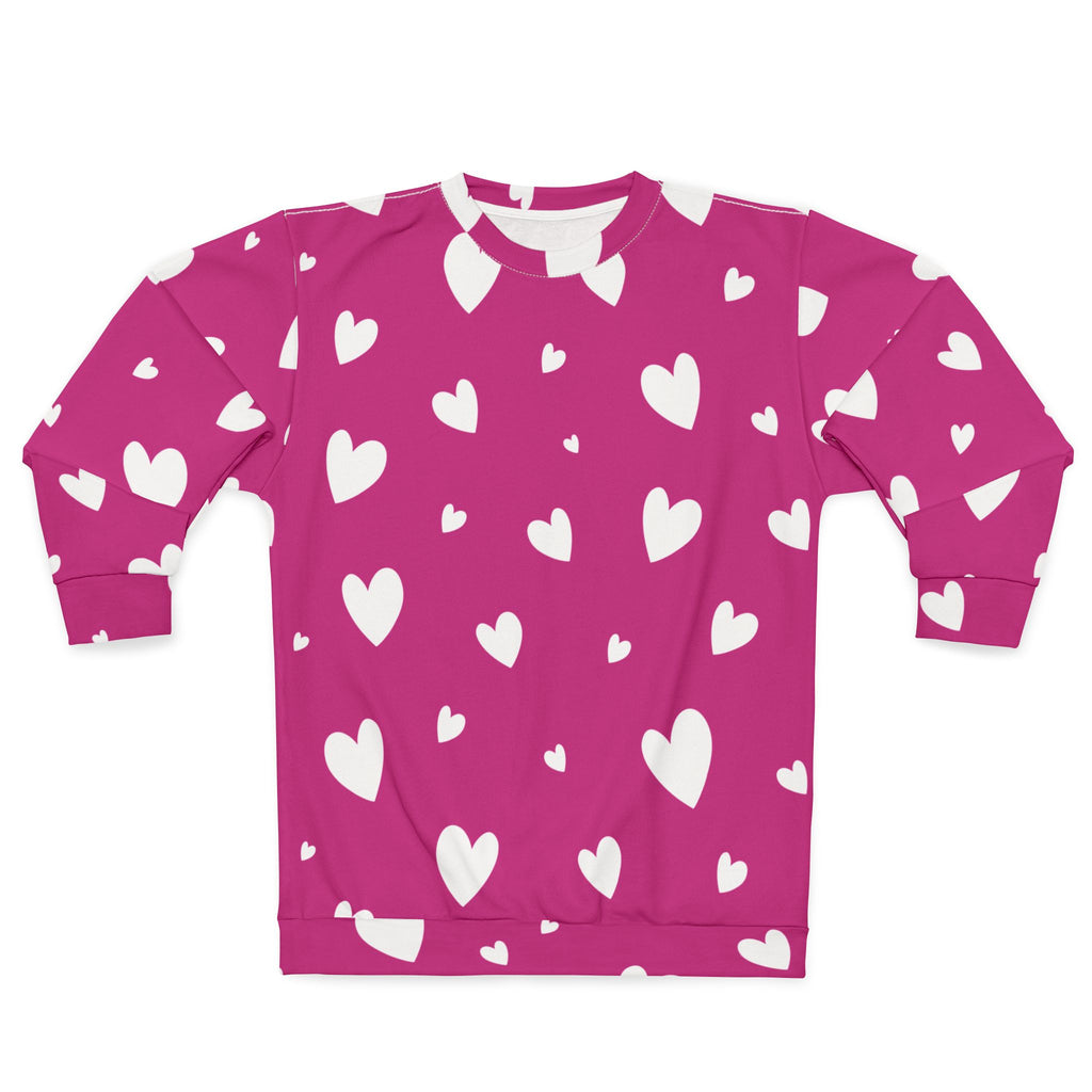 White Heart Pattern Sweatshirt | Pink All-Over Print