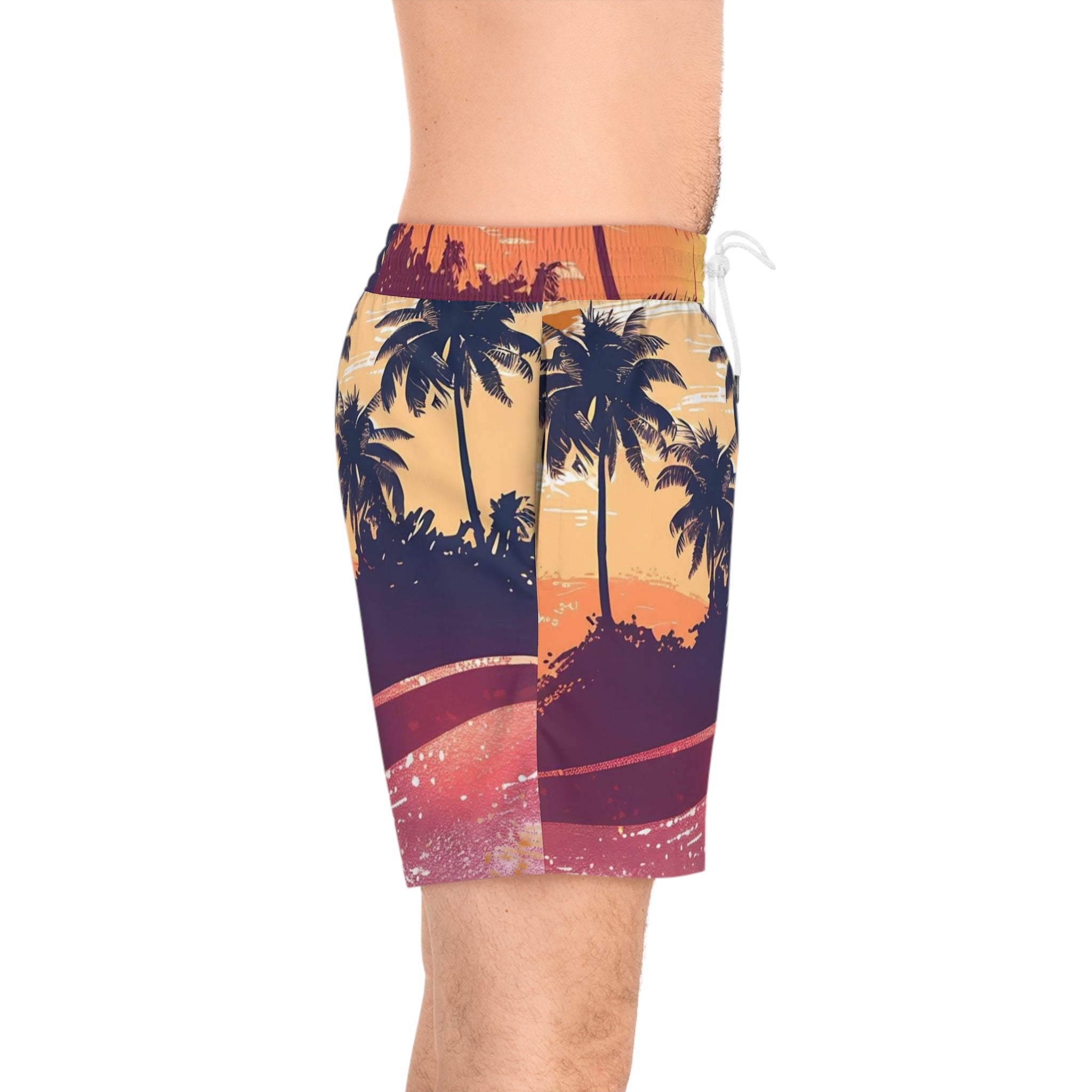 Men's Tropical Sunset Swim Shorts — Palm Tree Beach Boardshorts
