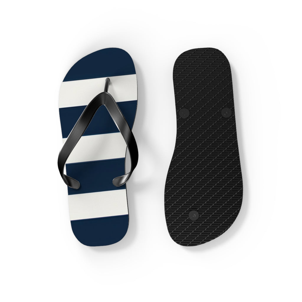 Navy & White Striped Flip Flops — Classic Beach Sandals