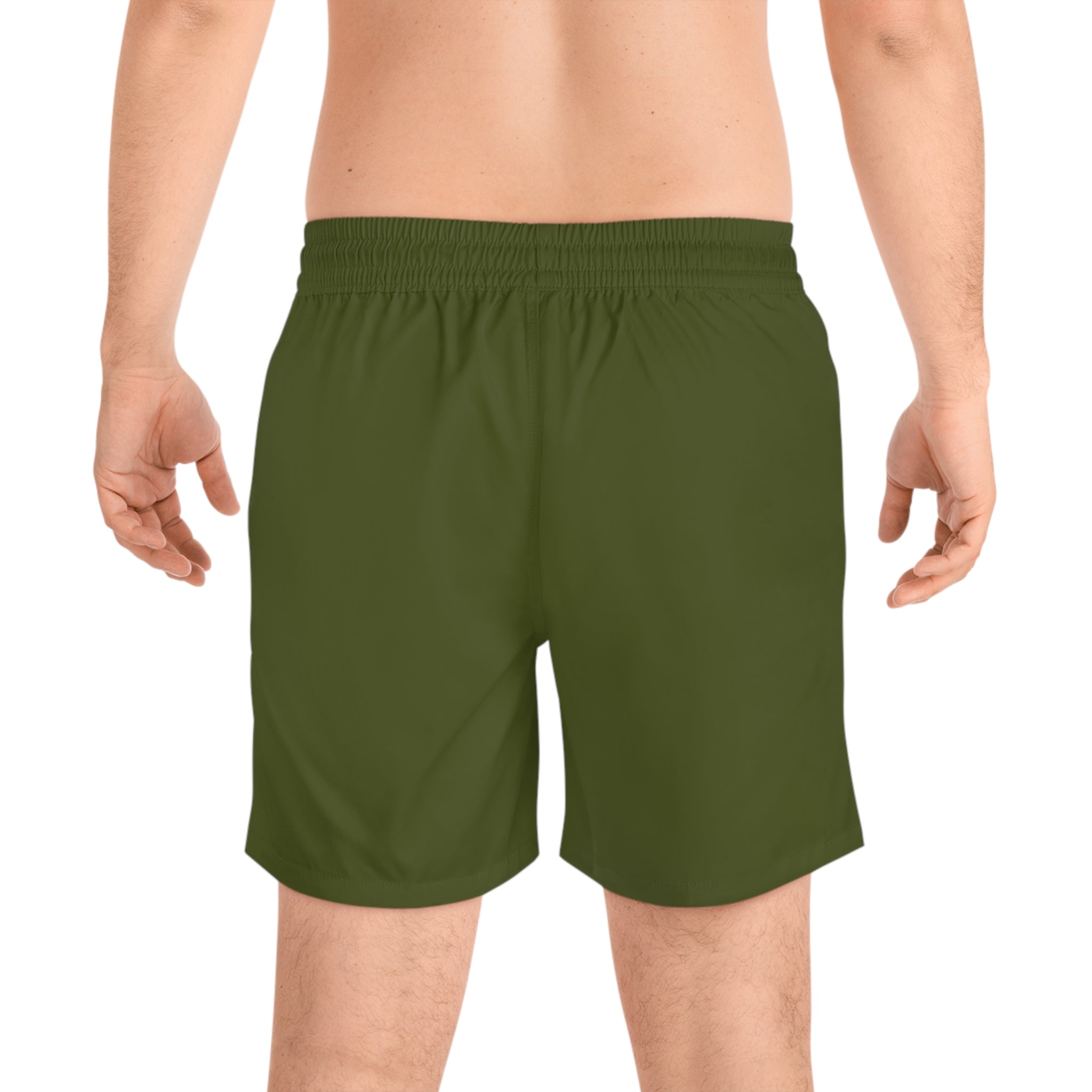 USA Shield Swim Shorts — Men's Olive Mid-Length Beach Trunks