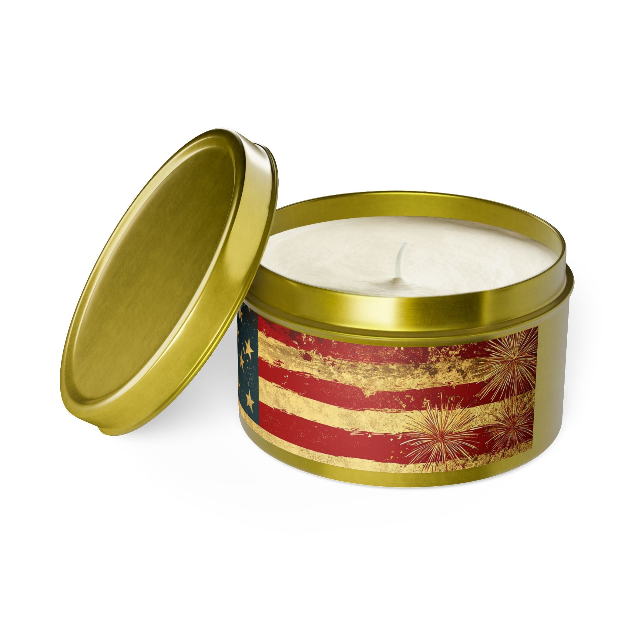 Vintage American Flag Tin Candle | Patriotic Fourth of July Stars & Stripes
