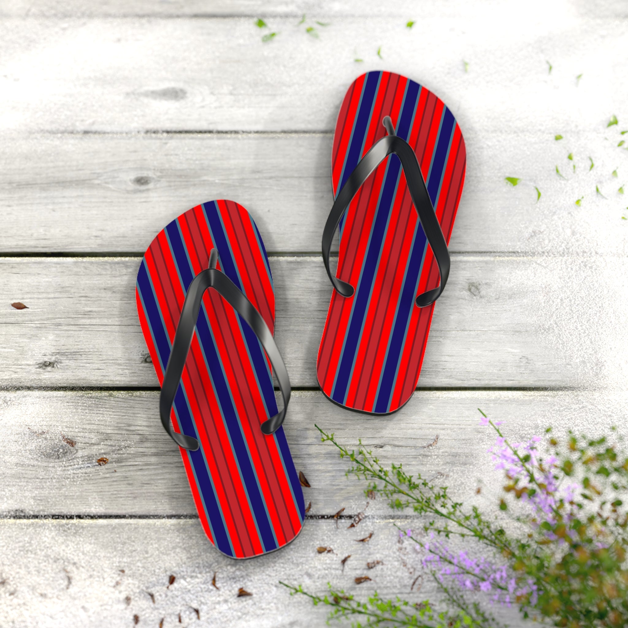 Patriotic Red & Blue Striped Flip Flops — Casual Beach Sandals