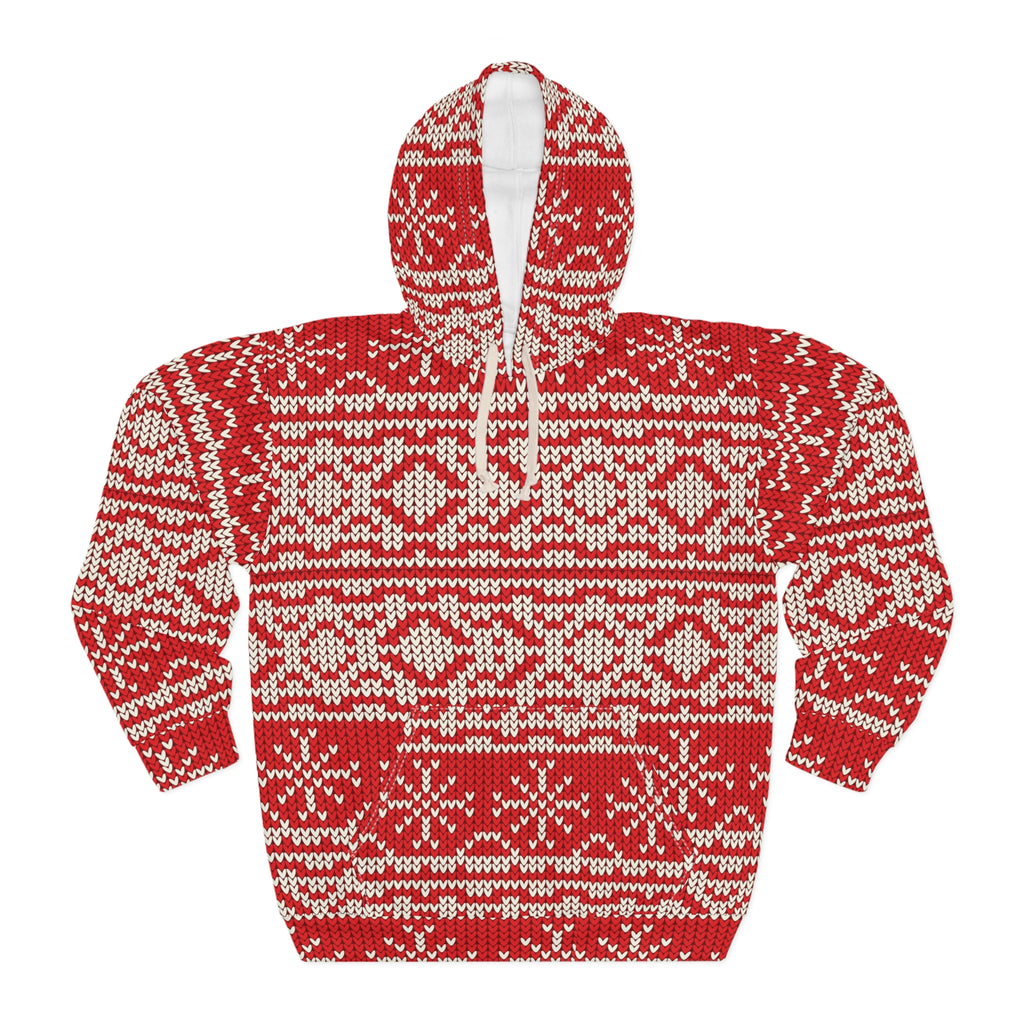 Red Knit Fair Isle Snowflake Hoodie | Christmas Holiday Pullover