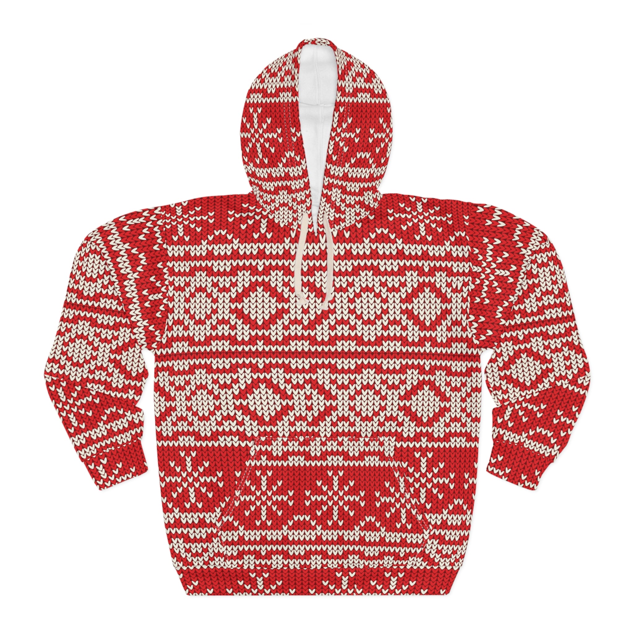 Red Knit Fair Isle Snowflake Hoodie | Christmas Holiday Pullover