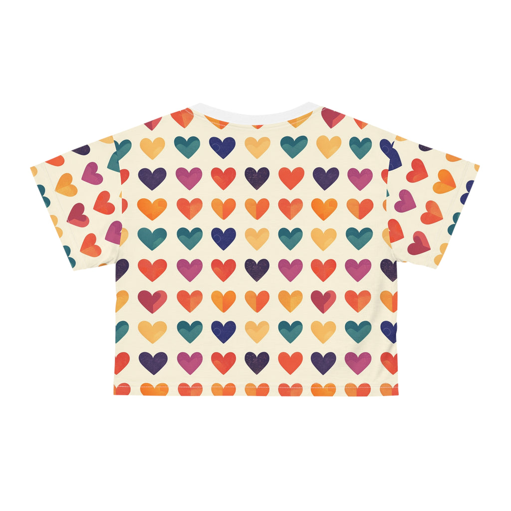 Rainbow Heart Pattern Crop Tee | Colorful Heart Print Top