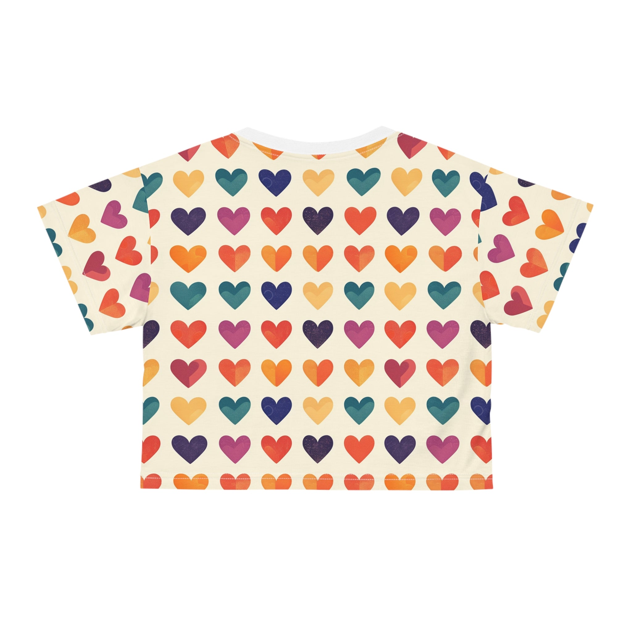 Rainbow Heart Pattern Crop Tee | Colorful Heart Print Top