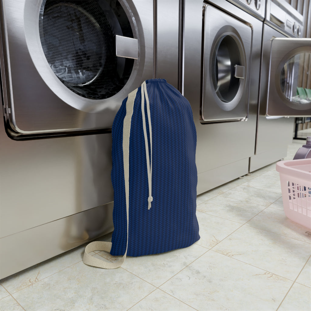 Navy Striped Laundry Bag — Durable Drawstring Wash Organizer