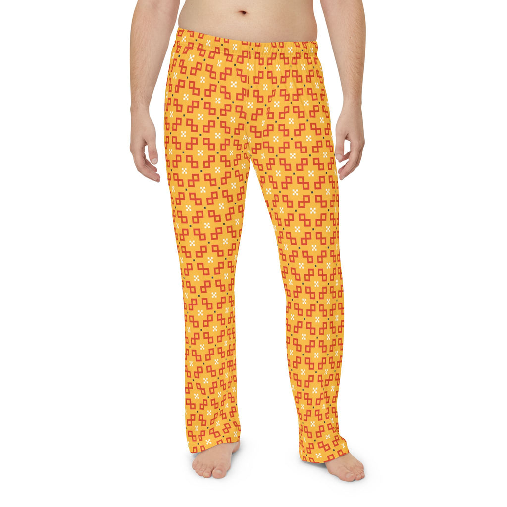 Retro Geometric Men's Pajama Pants – Orange Yellow