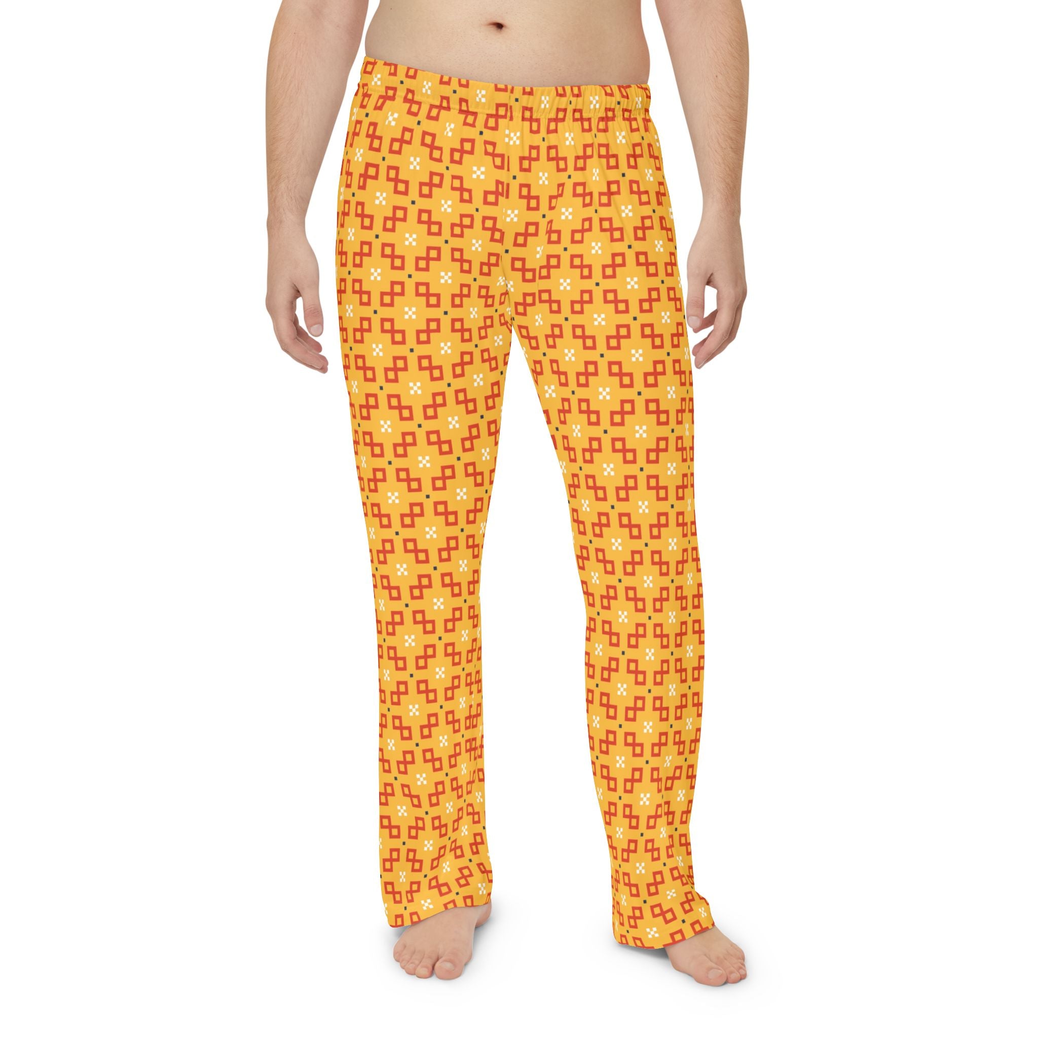Retro Geometric Men's Pajama Pants – Orange Yellow
