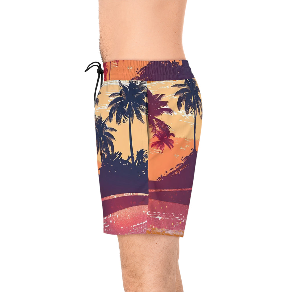 Men's Tropical Sunset Swim Shorts — Palm Tree Beach Boardshorts