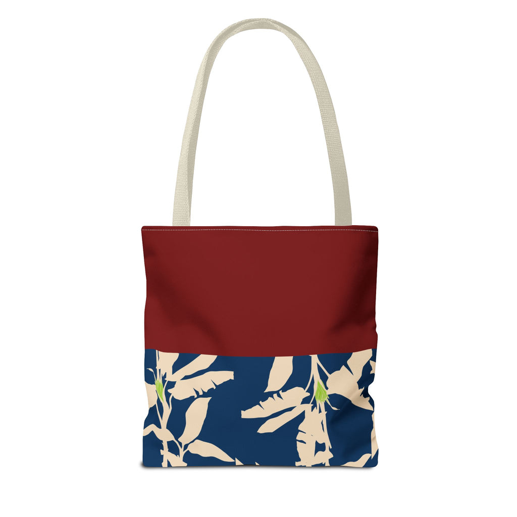 Red Navy Botanical Leaf Pattern Tote Bag